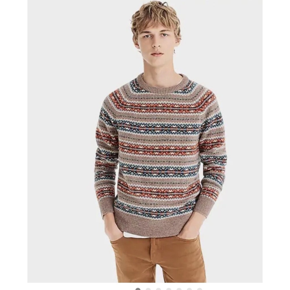 J. CREW 100% Lambswool Nordic Fair Isle Sweater Ash Brown Sz L $198